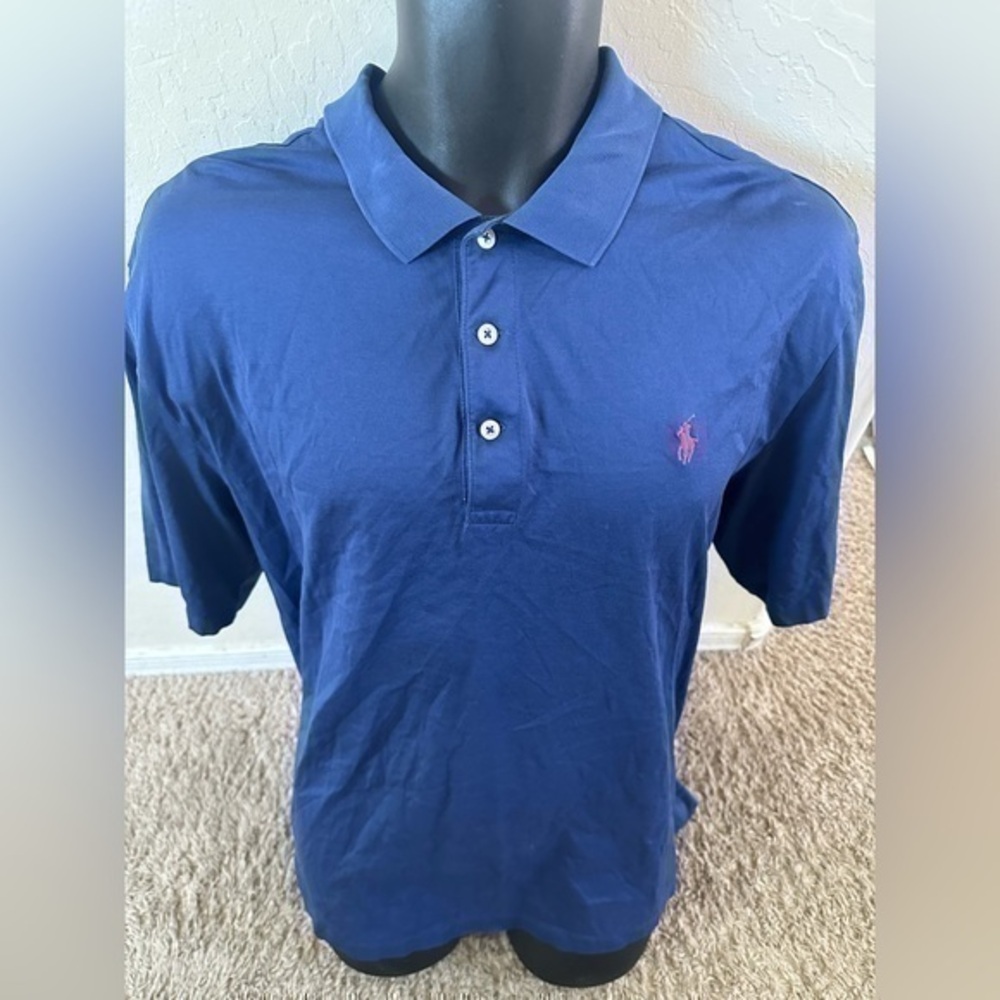 Men’s used Ralph Lauren golf polo shirt blue red size L large - Picture 1 of 5